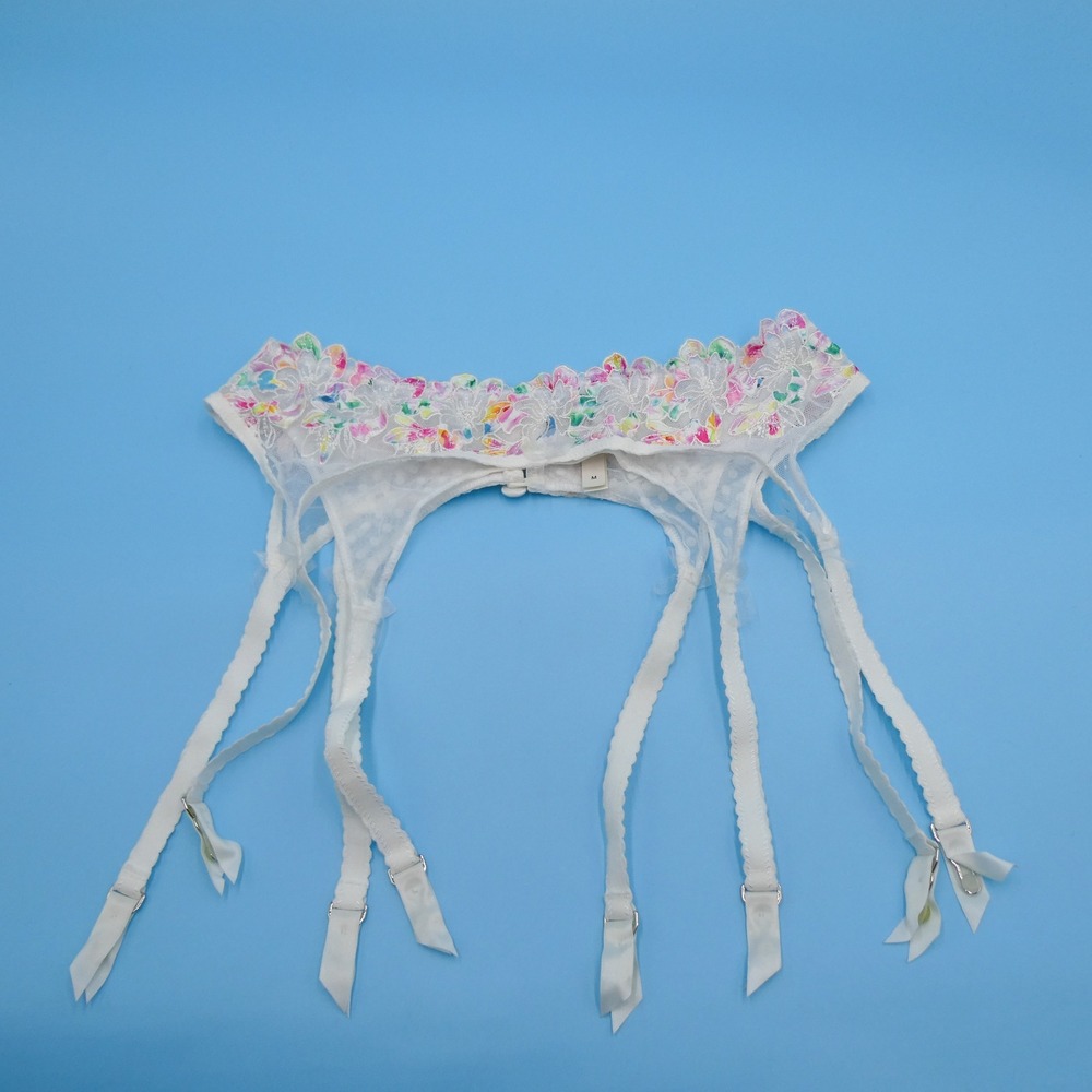 For Love & Lemons Garter Belt‎ Womens Medium White Floral Mesh Polyester Lace